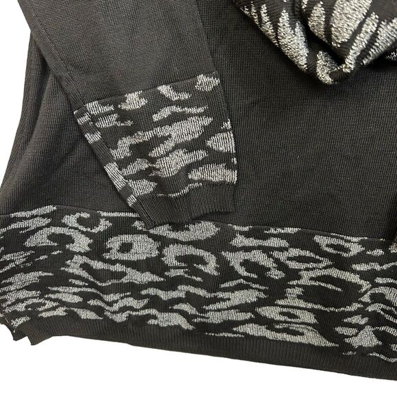 Birch NY Sweater Black Metallic Silver Animal Print Pull Over + Scarf-Size Small - Picture 3 of 7